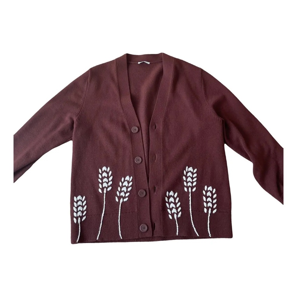 Sandro paris Women's Brown Cardigan with White Pattern